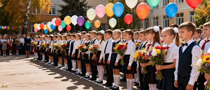 Дети на празднике дня знаний в школе