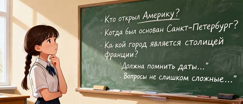 Старшеклассница читает вопросы викторины